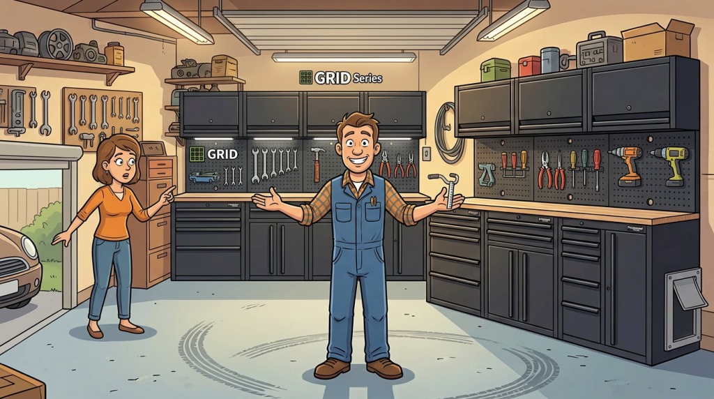 Man shows off his GRID Workstation to his wife