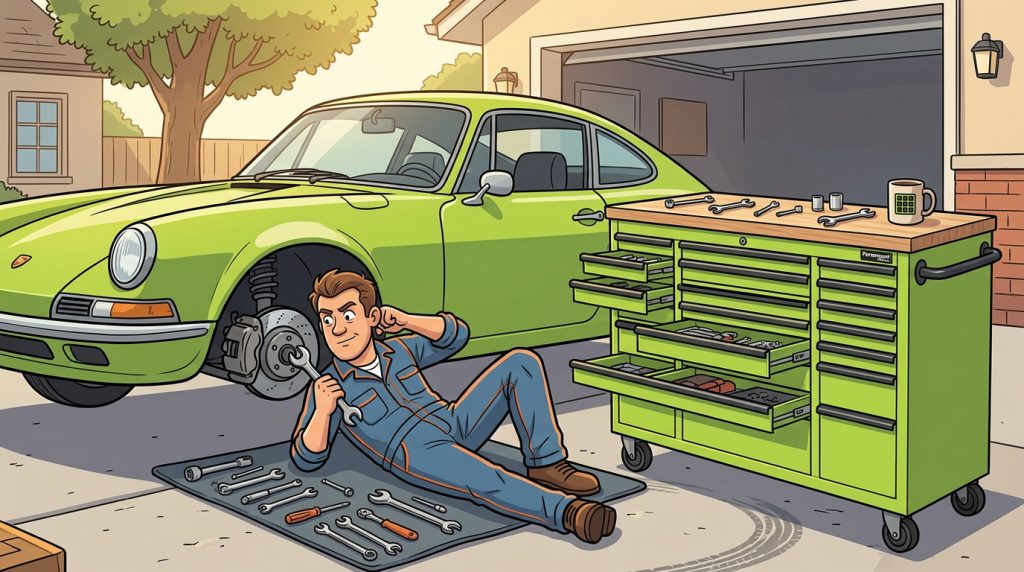 Man working on his car with his trusty Viper 15 Mobile Workstation